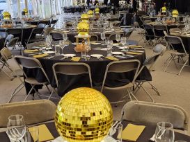 gold mirrorballs centrepieces